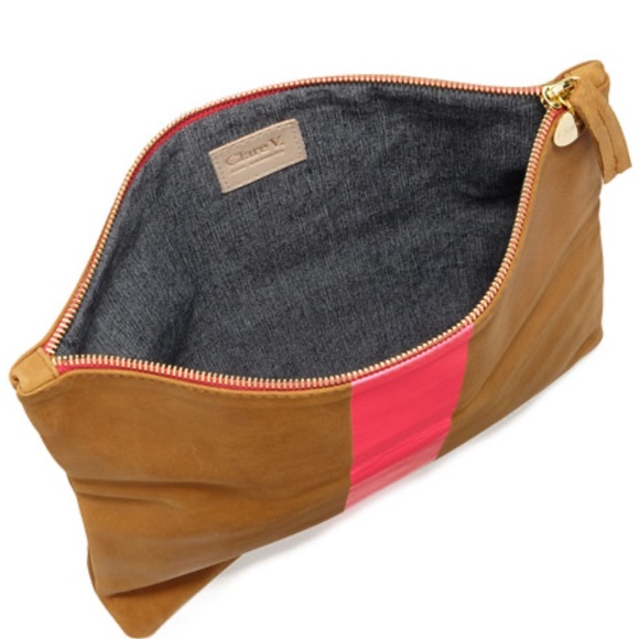 Clare V Brown Clutch with Pink Stripe - Picture 2 of 4